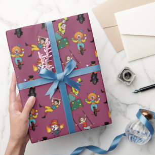 Fun Modern Cartoon Circus Carnival Purple Pattern Wrapping Paper
