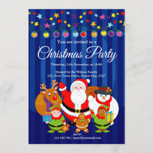 Fun modern cartoon, Santa Claus Christmas party, Invitation