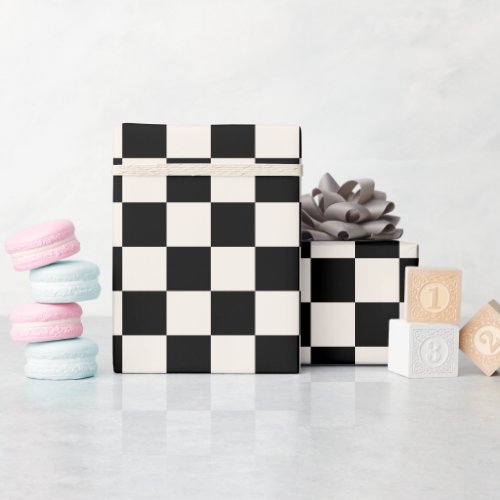 Fun Modern Checkered Black  Cream Wrapping Paper