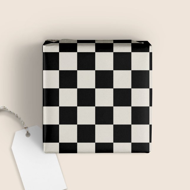 Fun Modern Checkered Black & Cream Wrapping Paper (Creator Uploaded)
