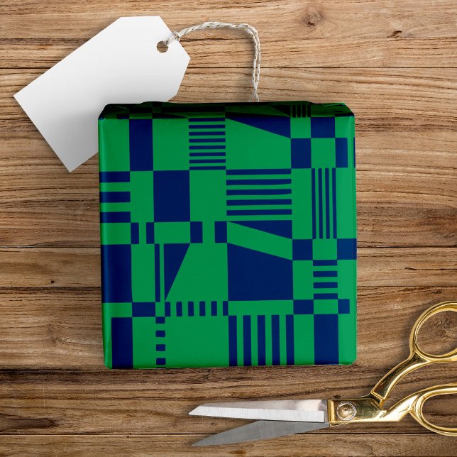 Fun Modern Checkered Blue & Green Wrapping Paper (Creator Uploaded)