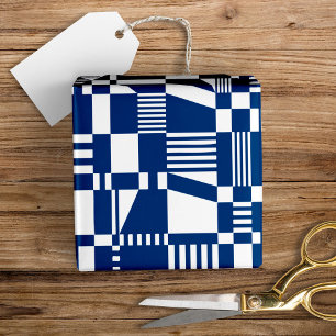 Fun Modern Checkered Blue & White Wrapping Paper