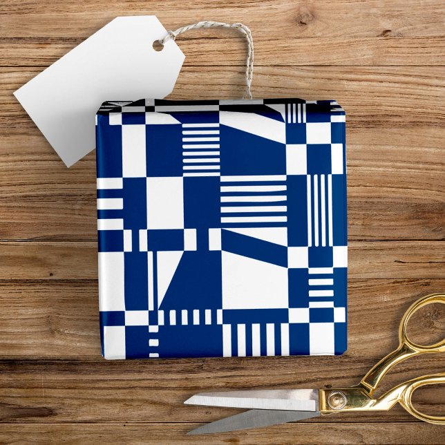 Fun Modern Checkered Blue & White Wrapping Paper (Creator Uploaded)