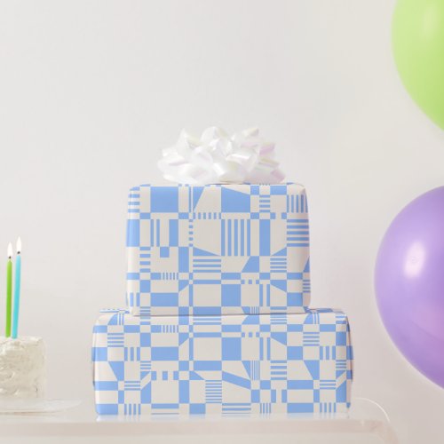 Fun Modern Checkered Blue  White Wrapping Paper