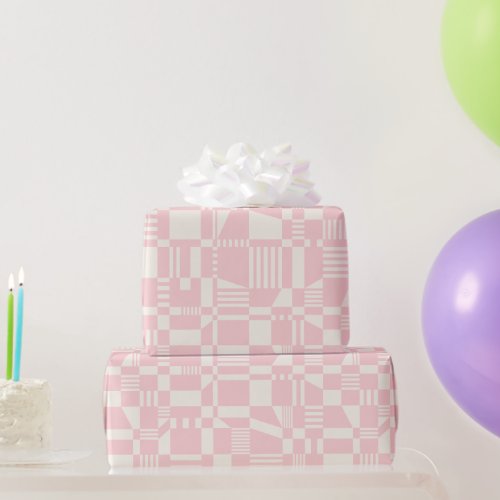 Fun Modern Checkered Pink  White Wrapping Paper