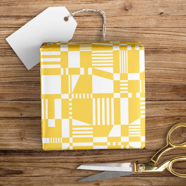 Fun Modern Checkered Yellow & White Wrapping Paper (Creator Uploaded)