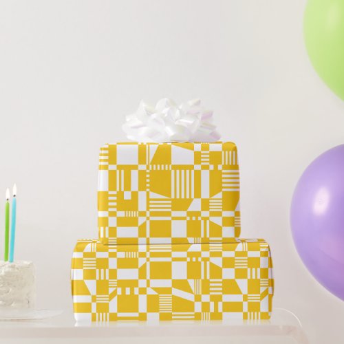 Fun Modern Checkered Yellow  White Wrapping Paper