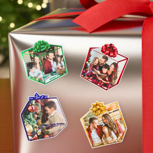 Fun Modern Christmas Present Family Photo Custom Sticker