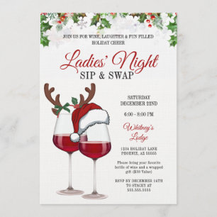 Fun Modern Christmas Sip & Swap Cocktail Party Inv Invitation