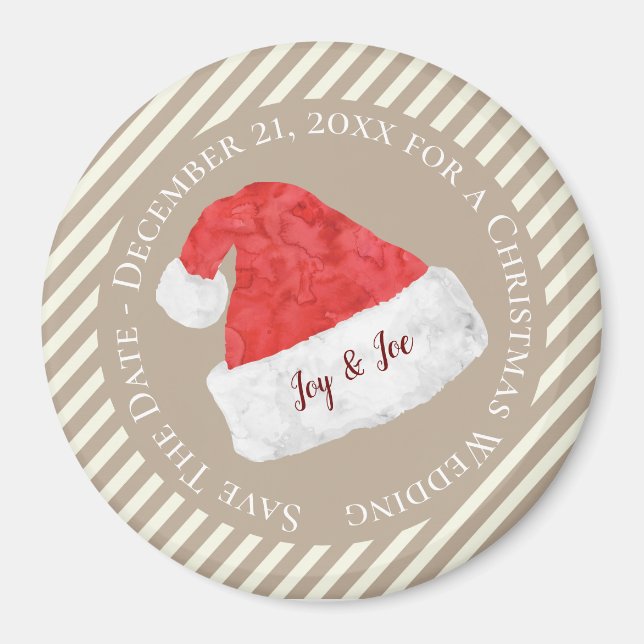 Fun Modern Christmas Wedding with Red Santa Hat Magnet (Front)