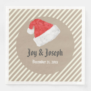 Fun Modern Christmas Wedding with Red Santa Hat Paper Dinner Napkins