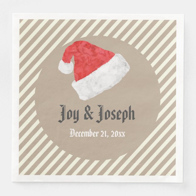Fun Modern Christmas Wedding with Red Santa Hat Paper Dinner Napkins (Front)