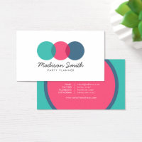 Fun Modern Circles Teal Pink Blue Social Media Business Card