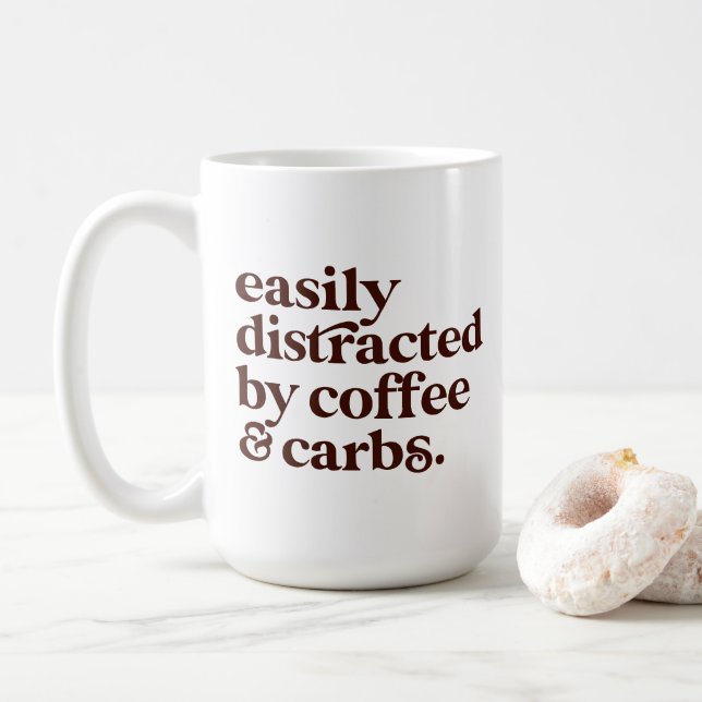 Fun Modern Coffee Lover Carbs Lover Brown Letters Mug (With Donut)