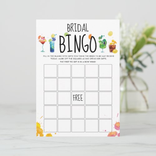 Fun  Modern Colorful Cocktails Bingo Game Card