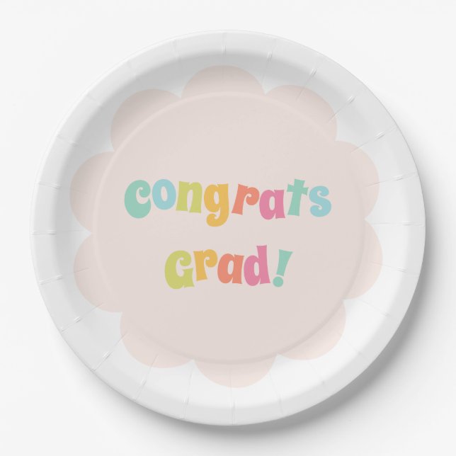 Fun Modern Colorful Congrats Grad Paper Plates (Front)