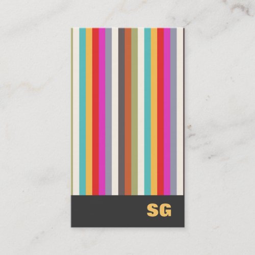 Fun Modern Colorful  Striped Monogram Business Card