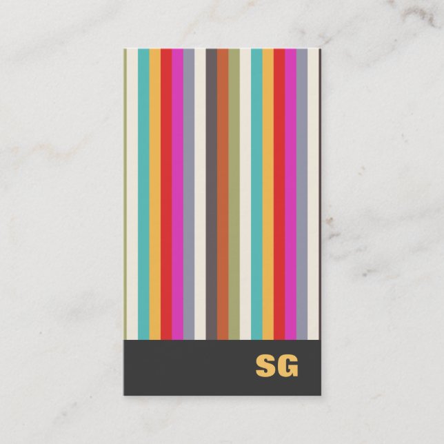 Fun Modern Colorful  Striped Monogram Business Card (Front)