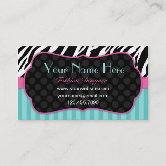 Fun, Modern, Colorful Zebra. Blue, Pink & Black Business Card