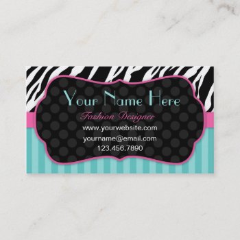 Fun  Modern  Colorful Zebra.  Blue  Pink & Black Business Card by HappyPixelDesigns at Zazzle