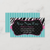 Fun, Modern, Colorful Zebra.  Blue, Pink & Black Business Card (Front/Back)