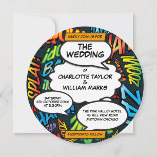 Fun Modern Comic Book Circle Wedding Invitation
