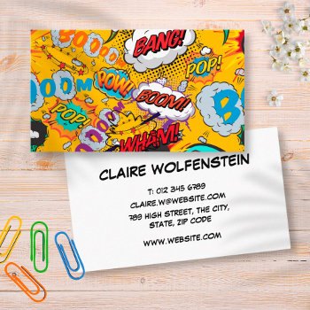 Fun Modern Comic Book Shout Outs Business Card by artofbusiness at Zazzle