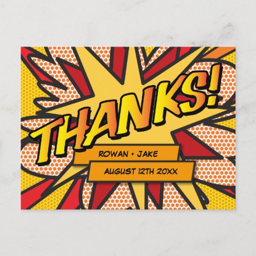 Fun Modern Comic Book Thank You Postcard