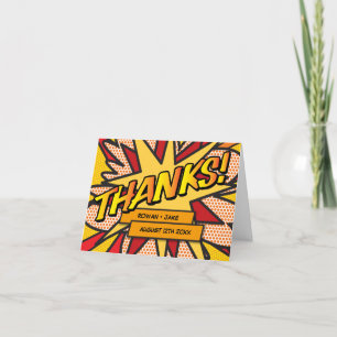 Fun Modern Comic Book Wedding Letterpress Thank You Card