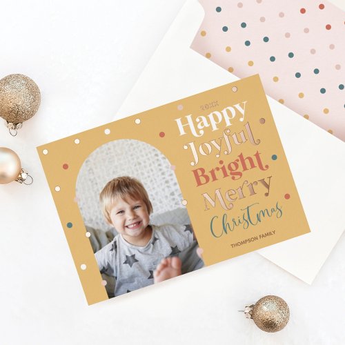 Fun Modern Confetti Happy Joyful Bright Photo Arch Foil Holiday Card