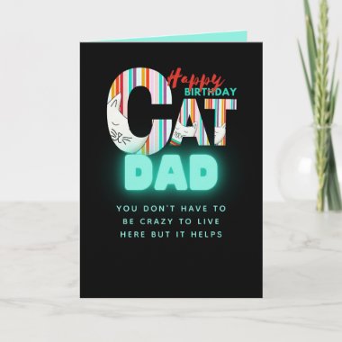 Fun Modern Crazy Cat DAD Personalized Birthday Card