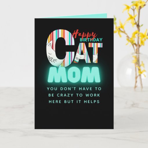 Fun Modern Crazy Cat Mom Personalized Birthday Card | Zazzle