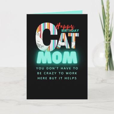 Fun Modern Crazy Cat Mom Personalized Birthday Card