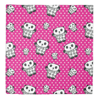 Fun Modern Cute Kawaii Panda Bear Pink Polka Dot Duvet Cover