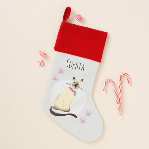 Fun Modern Cute Siamese Cat Cartoon Name Kids Christmas Stocking