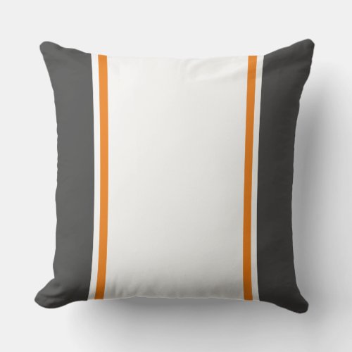 Fun Modern Dark Gray White Orange Racing Stripes Throw Pillow