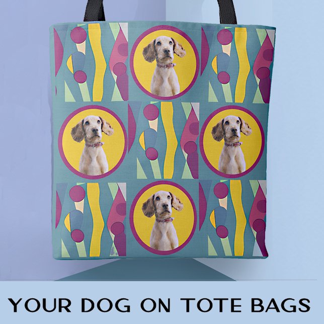 Fun Modern Dog Mom Photo Modern Abstract Pattern Tote Bag (Creator Uploaded)