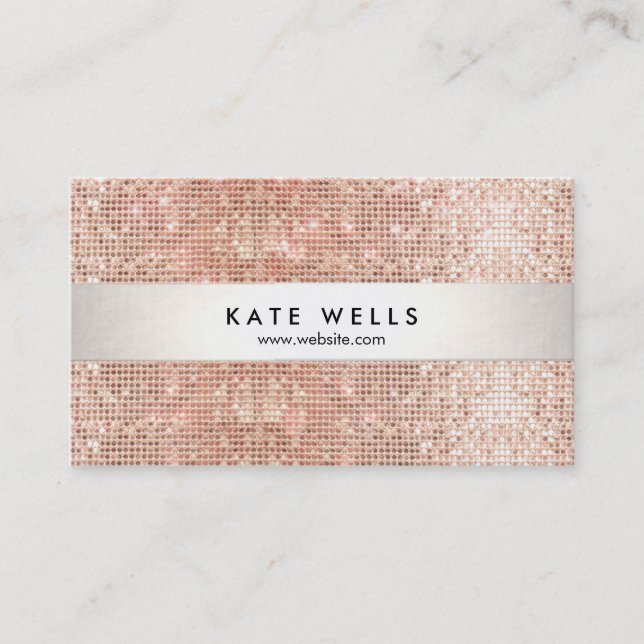 Fun Modern Faux Rose Gold Sequin Business Card (Front)