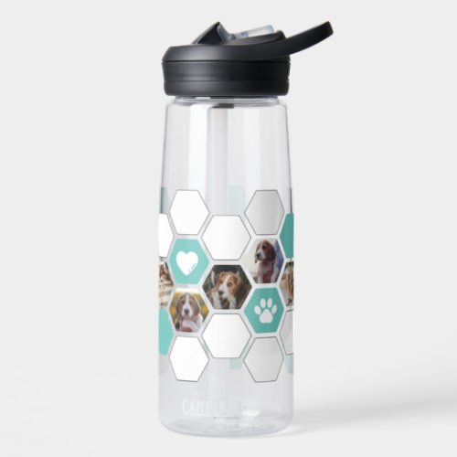 Fun Modern Geometric Teal Heart Paw Dog Photos  Water Bottle