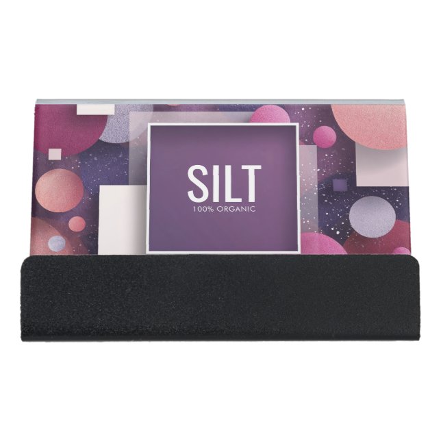 Fun Modern Geometric Textured Glitter Desk Business Card Holder (Front)