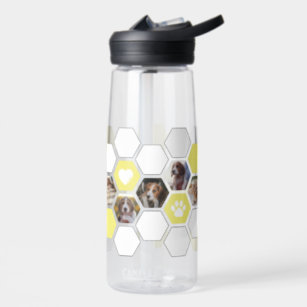 Fun Modern Geometric Yellow Heart Paw Dog Photos Water Bottle