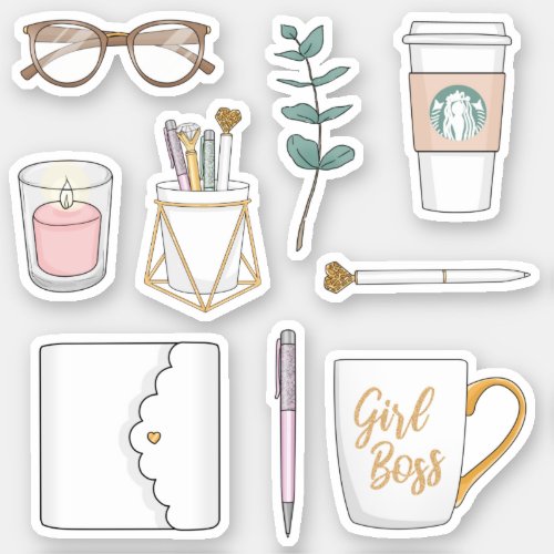 Fun Modern Girl Boss Coffee White Planner Stickers