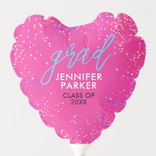 Fun Modern Girl Hot Pink Colorful Grad Handwritten Balloon