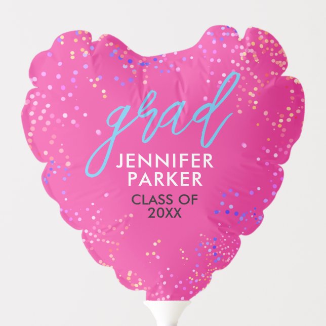 Fun Modern Girl Hot Pink Colorful Grad Handwritten Balloon (Front)