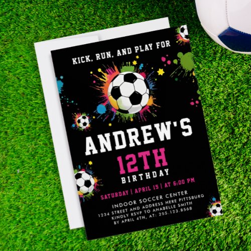 Fun Modern Girl Pink And Black Soccer Sport Balls  Invitation