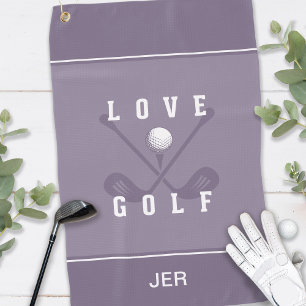 Fun Modern Golfer Golf Ball Sports Monogram Purple Towel