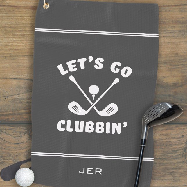 Fun Modern Golfer Golf Club Cute Humor Sports Gray Golf Towel (Funny Golf Club Humor Modern Golfer Sports Dark Gray Classic Crossed Clubs Golf Towel)