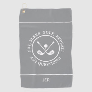 Fun Modern Golfer Sports Equipment Monogram Gray Golf Towel