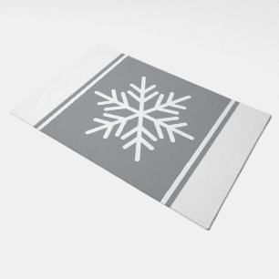 Fun Modern Gray White Racing Stripes Snowflake Doormat