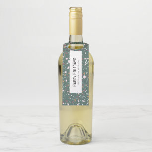 Fun Modern Green Terrazzo Pattern Happy Holidays Bottle Hanger Tag